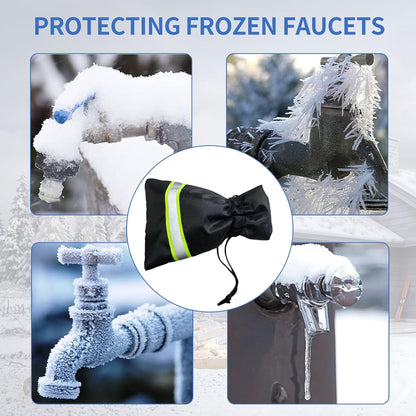 Outdoor Faucet Cover for Winter Freeze Protection, 4 Pack Reusable Water Spigot Covers Winter Insulated 8.3'' H x 5.9'' W, Hose Bib Covers with Reflective Strips (Black)