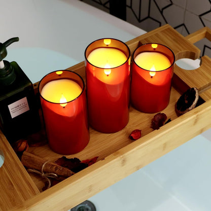 NURADA Flameless Candles with Remote Timer - Glass Real Wax 3D Wick LED Pillar Votive Candle Set Battery Operated Flickering Light for Home Christmas Decoration - White 3 Pack