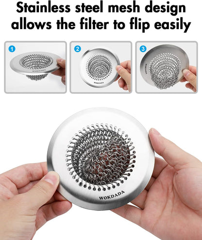 Revolutionary Kitchen Sink Drain Strainer/Patented Reversible Chain Mesh, Effortless Cleaning & Debris Catcher, Large Capacity, Anti-Clog, 304 Stainless Steel & Rust-Proof/Handmade