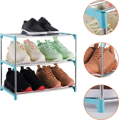 3-Tier Stackable Small Shoe Rack, Lightweight Shoe Shelf Storage Organizer for Entryway, Hallway and Closet(Black)