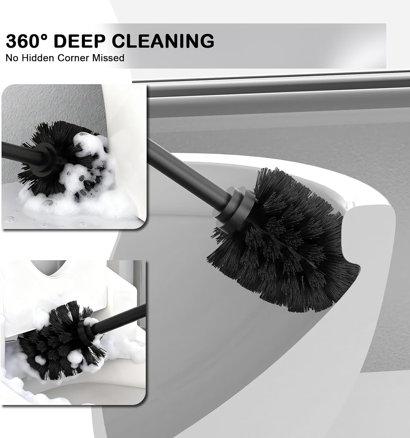Stainless Steel Toilet Brush and Holder Set : Weighted Stable Base, Removable Inner Tube.Long Handle Toilet Bowl Brush Splash-Proof Design for Deep Cleaning & Space-Saving Storage,Nickel