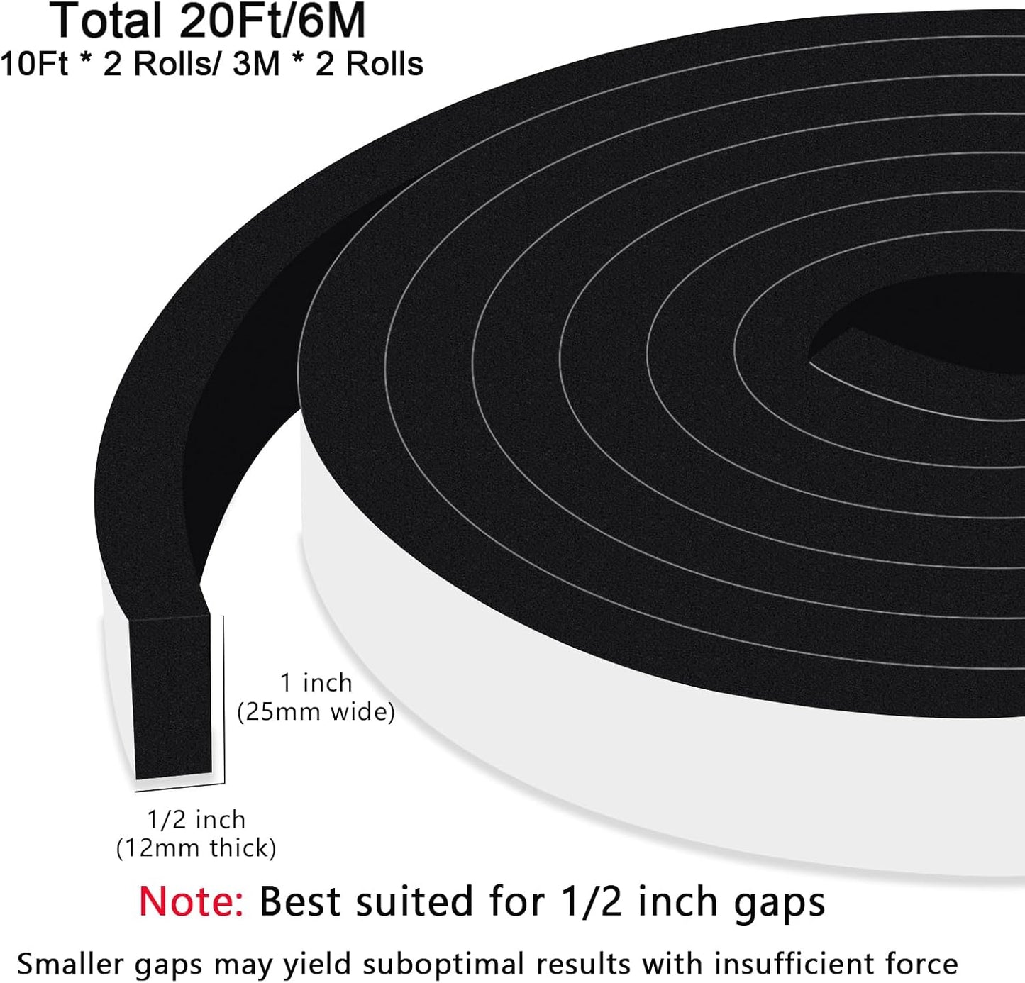 Upgraded Strong Adhesive Foam Weather Stripping Door Seal Insulation Tape for Insulating Door,Window, Air Conditioner Noise-Reduction Self Adhesive Sealing Weatherstrip (1 in x 1/2 in x 10 Ft) - Colors A