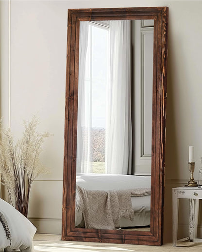 Full Length Mirror 65"x22" with Stand Solid Wood Frame Floor Large Mirror for Living Room, Bedroom Hanging Standing or Leaning Wall-Mounted, New Black