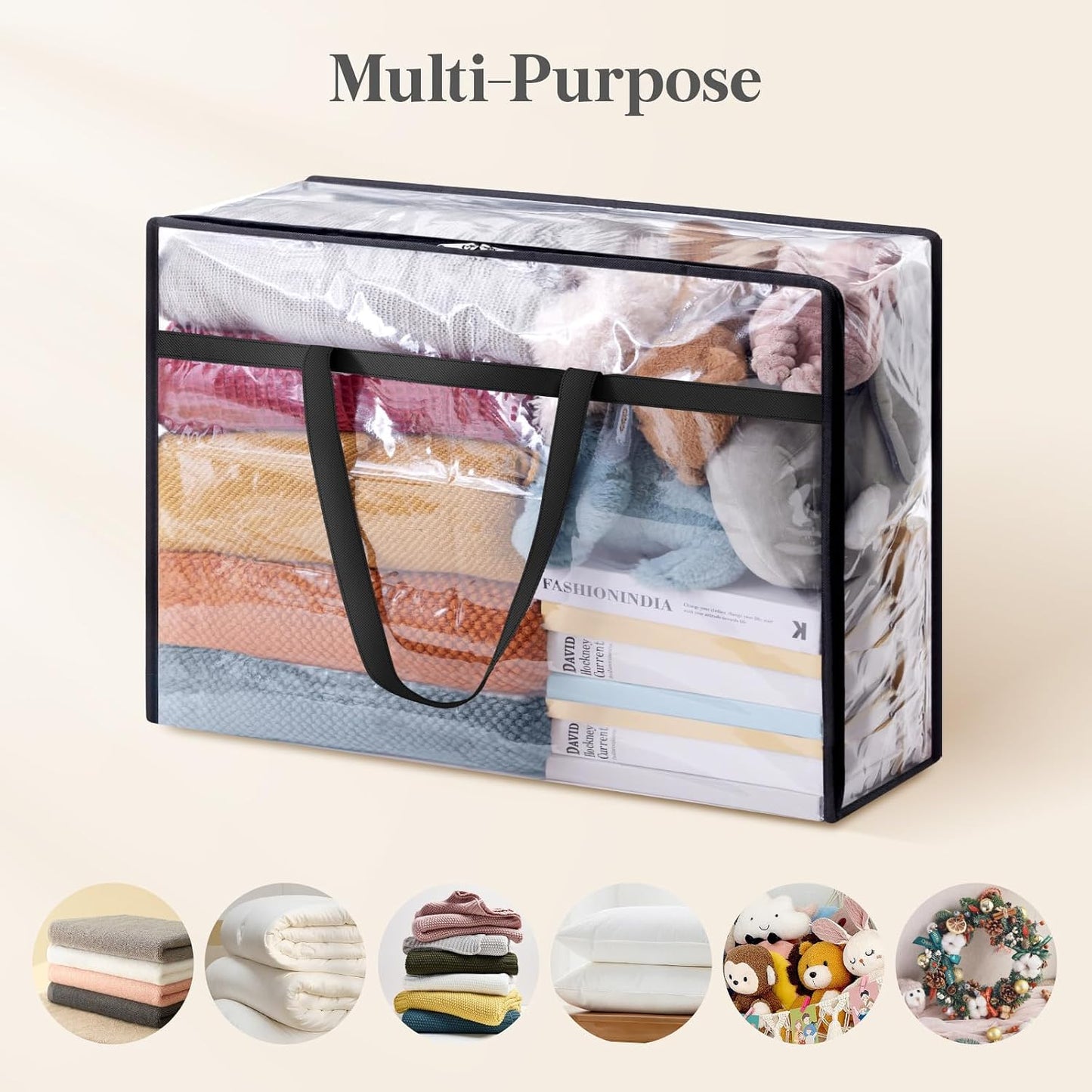 Lifewit 8 Pack Clear Clothes Storage Bags, 60L Plastic Blanket Storage Bag, Vinyl Foldable Moving Bags with Zipper, Closet Organizers and Storage Containers for Bedding, Duvet, Comforter
