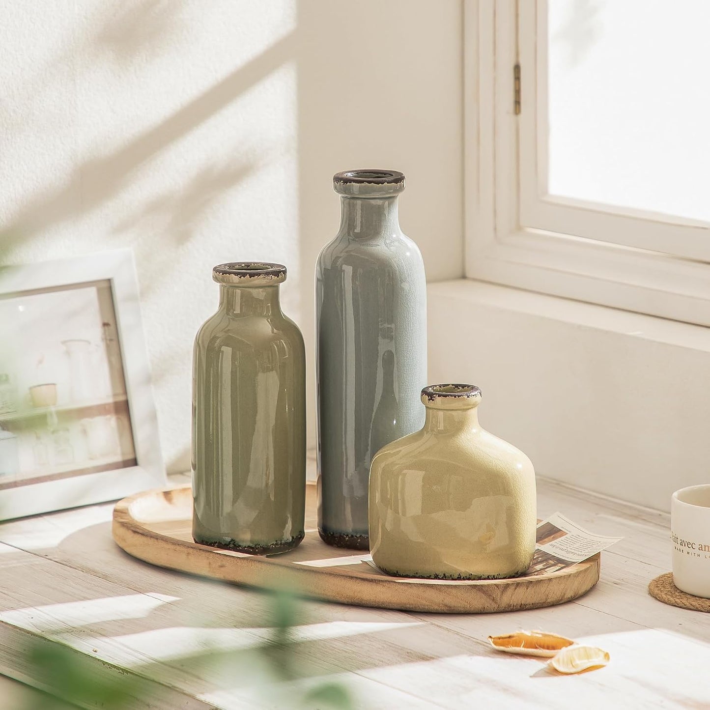 Bud Vase - Flower Vase Set - Decorative Vases - Ceramic Small Vase Set of 3 for Centerpieces - Ice Creak for Decor - Modern Decoration Vases for Home Farmhouse Table Office, Mini Vase by Lyeec