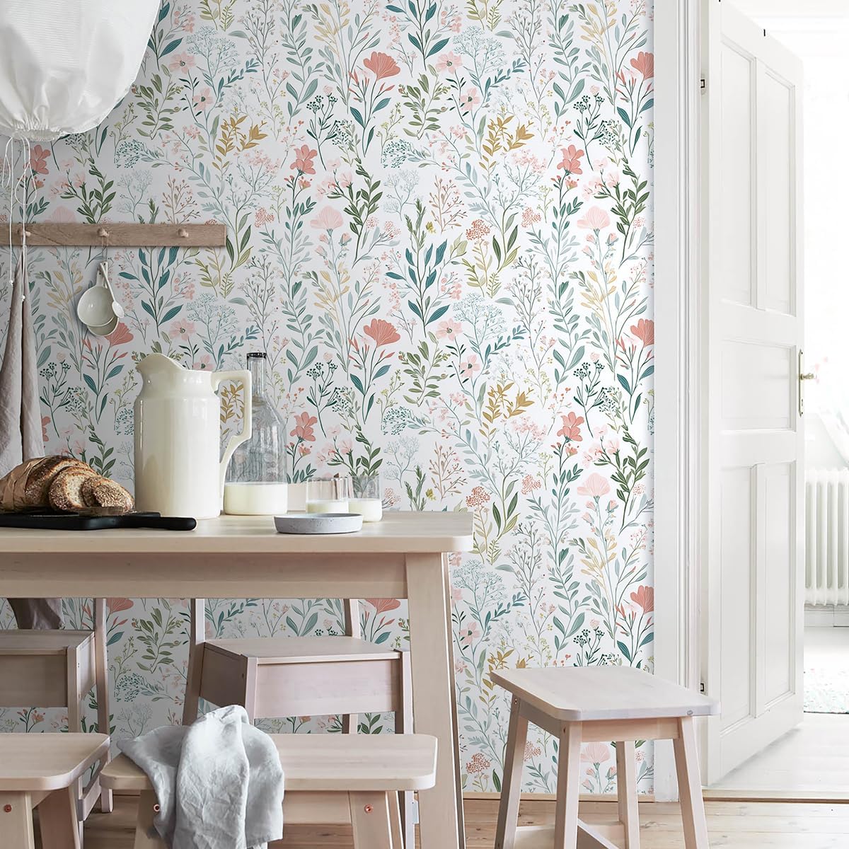 Froluya Floral Peel and Stick Wallpaper Boho Floral Contact Paper 16.9" x 118.1" Modern Wildflower Self Adhesive Wallpaper for Bathroom Flower Decorative Removable Wall Paper for Bedroom Cabinets