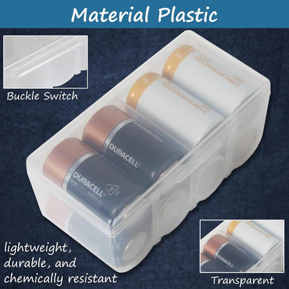 Home-X D Battery Storage Case - Clear, See-Through, Water Resistant D Battery Holder - Easy Access D Cell Battery Holder with Handle - Battery Organizer Storage Case Fits Up to 8 D Batteries