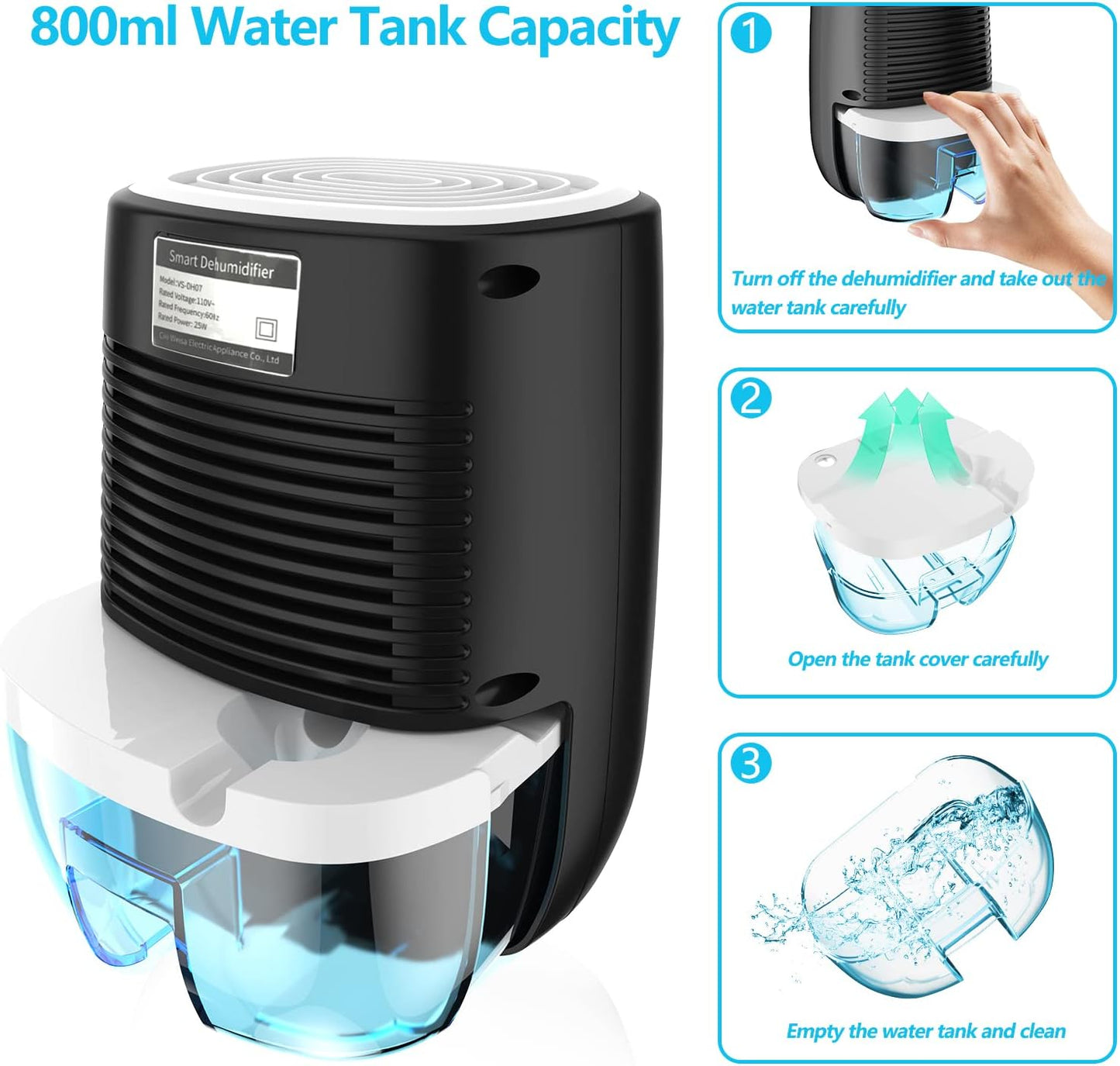 Dehumidifiers for Home 27oz(800ml) Small Auto Shut off Dehumidifiers with Drain Hose,Portable Ultra Quiet Mini Dehumidifier Effective for Bathroom, Basement, Garage, RV, Gun Safe, Closet