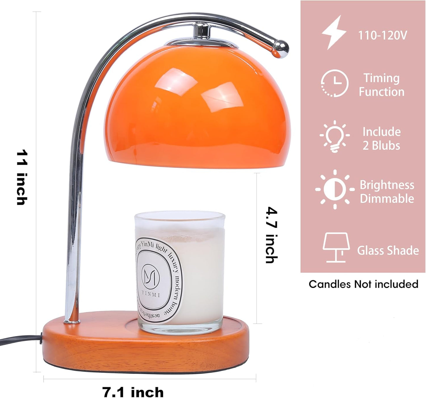 FCTWAKS Mid Century Orange Glass Candle Warmer Lamp with Timer & Dimmer, Mothers Day Birthday Gifts for Women Mom, House Warming Gifts New Home, Wax Warmer Lamp for Bedroom Decor with 2 Bulbs