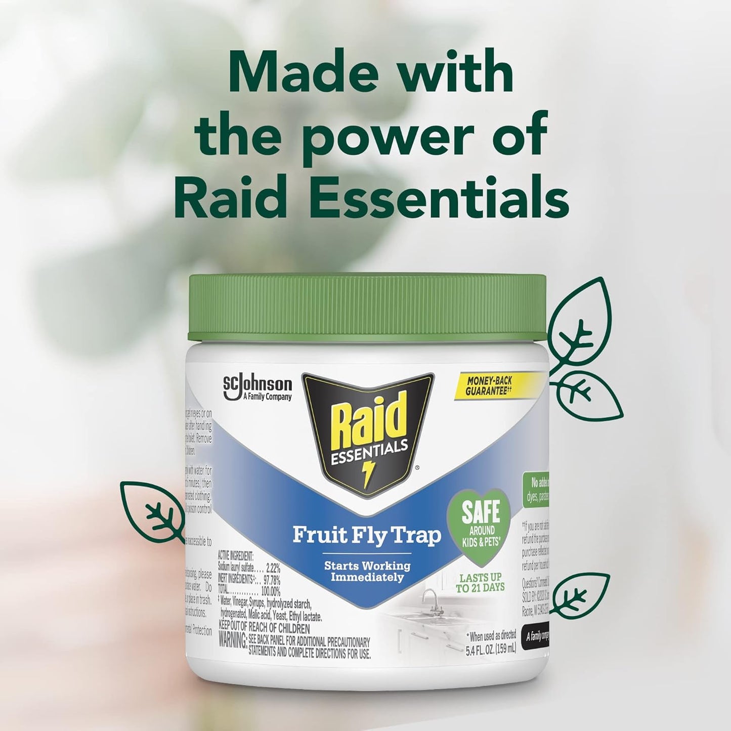 Raid Essentials Fruit Fly Trap, Made with Essential Oils, Child and Pet Safe, 5.4 oz