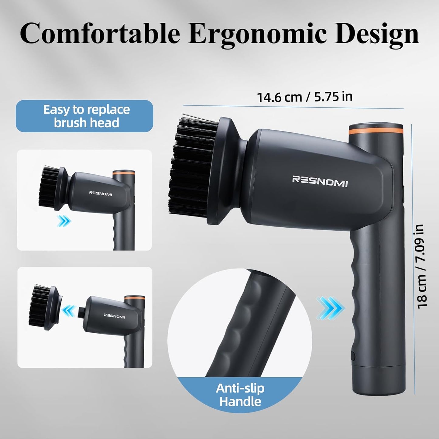 Electric Spin Scrubber,Cordless Shower Scrubber with LCD Display,Upgraded Motor 400/550RPM,2 Speeds Electric Scrubber with 6 Replaceable Heads,Handheld Cleaning Brush for Kitchen/Bathroom/Tile/Tub