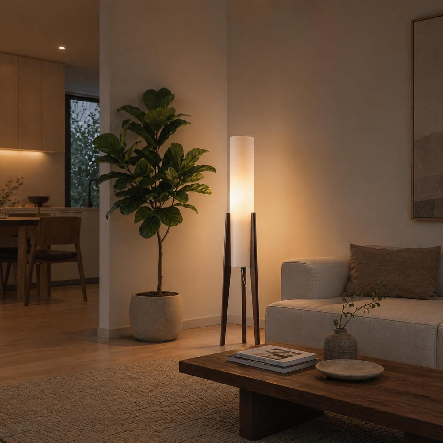 MIXL-Farmhouse Style Bamboo Floor Lamp,Large Wicker Indoor Floor Light,Boho Standing Light Plug in,Modern Minimalist Standing Lamp for Living Room Bedroom