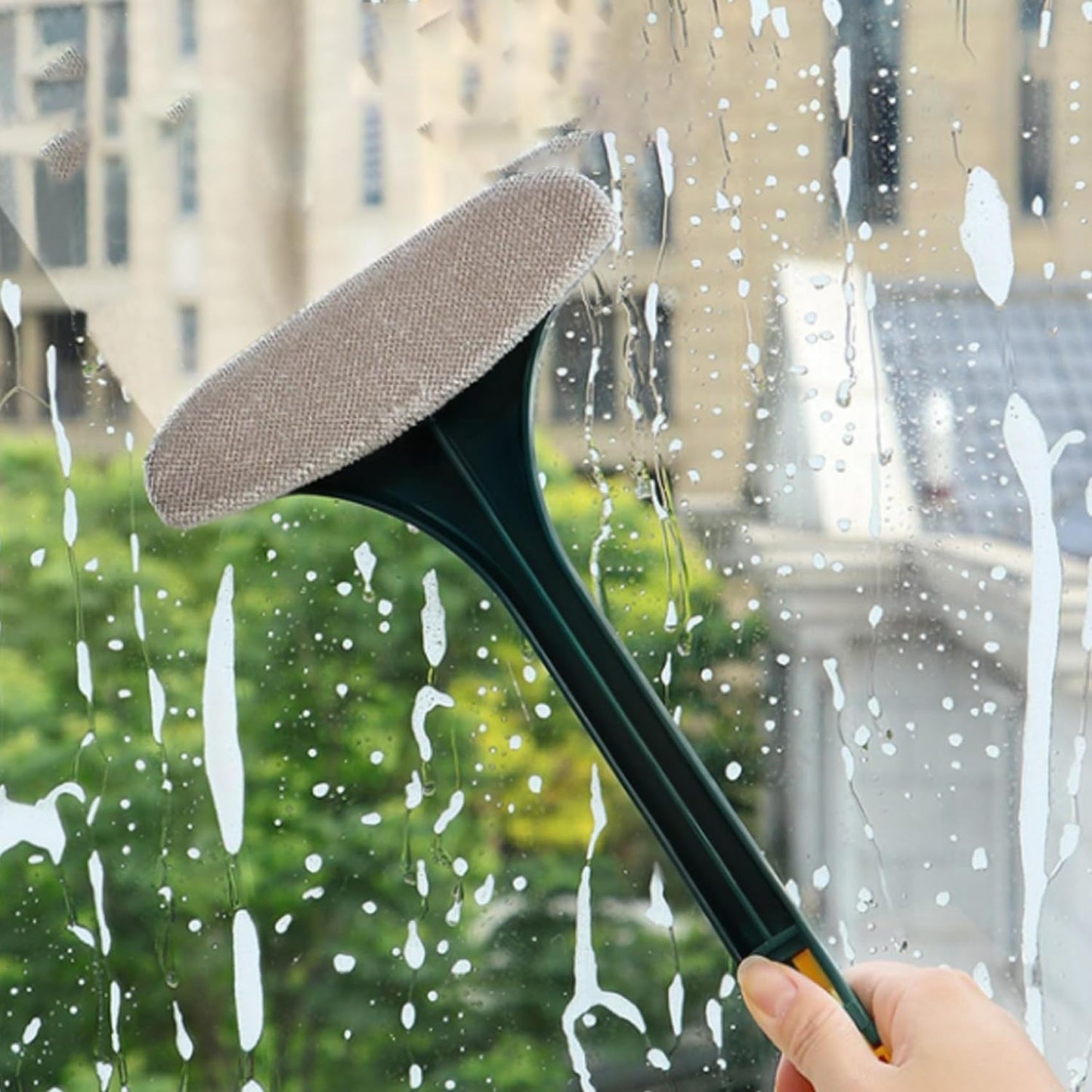 Double-Sided Window Screen Dust Removal, 2 in 1 Screen Window Cleaning Brush, Screen Window Brush Household Window Cleaning, Long Handle Free of Removable Washable (Yellow Handle)