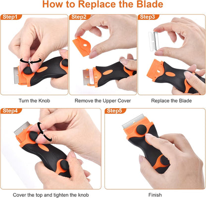 2 Pack Razor Blade Scraper Tool, 2-in-1 Razor Scraper With 60 Pcs Razor Blades 20 Pcs Metal and 40 Pcs Plastic Razor Blades, Cleaning Scraper Tool, Cooktop, Paint, Glass Scraper, Decal, Sticker, Label