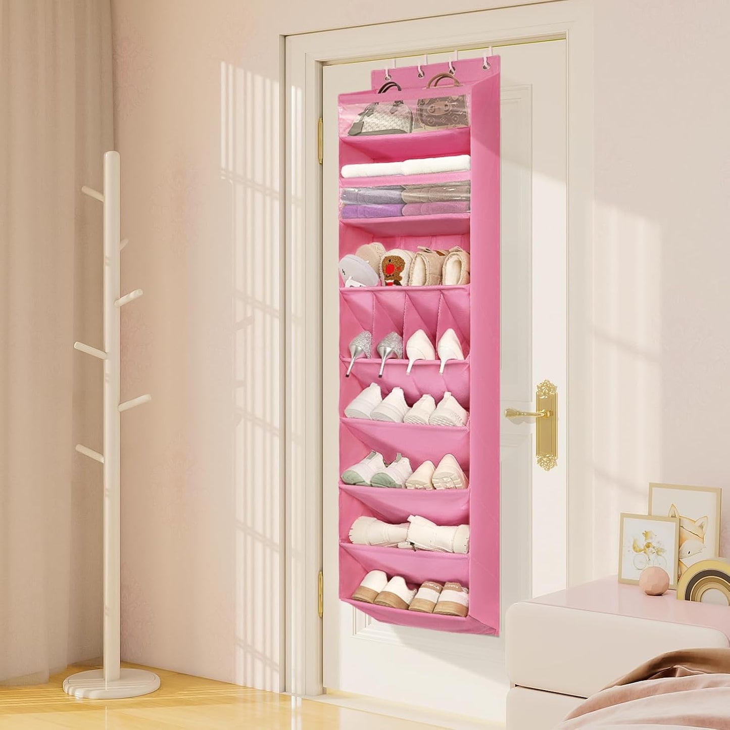 FENTEC 1 Pack Over-the-Door-Shoe-Organizers,Hanging Organizers with Large Pocket Shoe Holder Hanging Shoe Rack for Closet Shoe Organizer for Wall, Over Door Organizer with 15 Pockets Gray