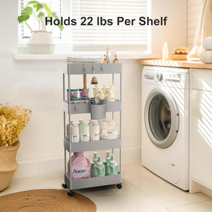 Pipishell Slim Storage Cart with Wheels - Bathroom Cart Organizer Storage, 4 Tier Rolling Carts for Bathroom, Laundry Room, Kitchen, Narrow Space, Black PIUC05