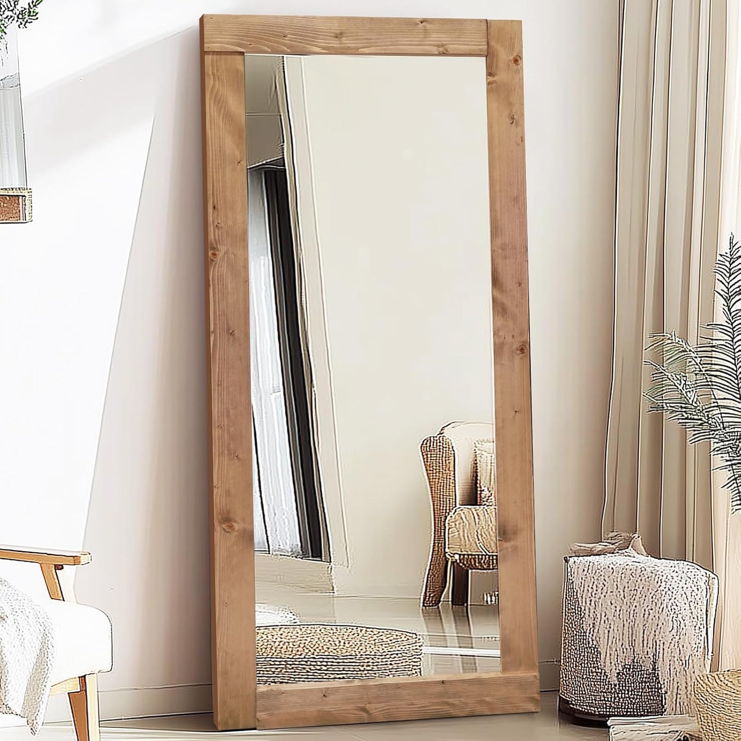Solid Wood Full Length Mirror - 65"x22" Arched Floor Mirror, Free Standing & Wall Mounted - Elegant Design for Bedroom, Dressing Room, Hallway, Brown