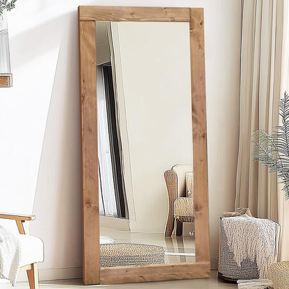 Solid Wood Full Length Mirror - 65"x22" Arched Floor Mirror, Free Standing & Wall Mounted - Elegant Design for Bedroom, Dressing Room, Hallway, Brown