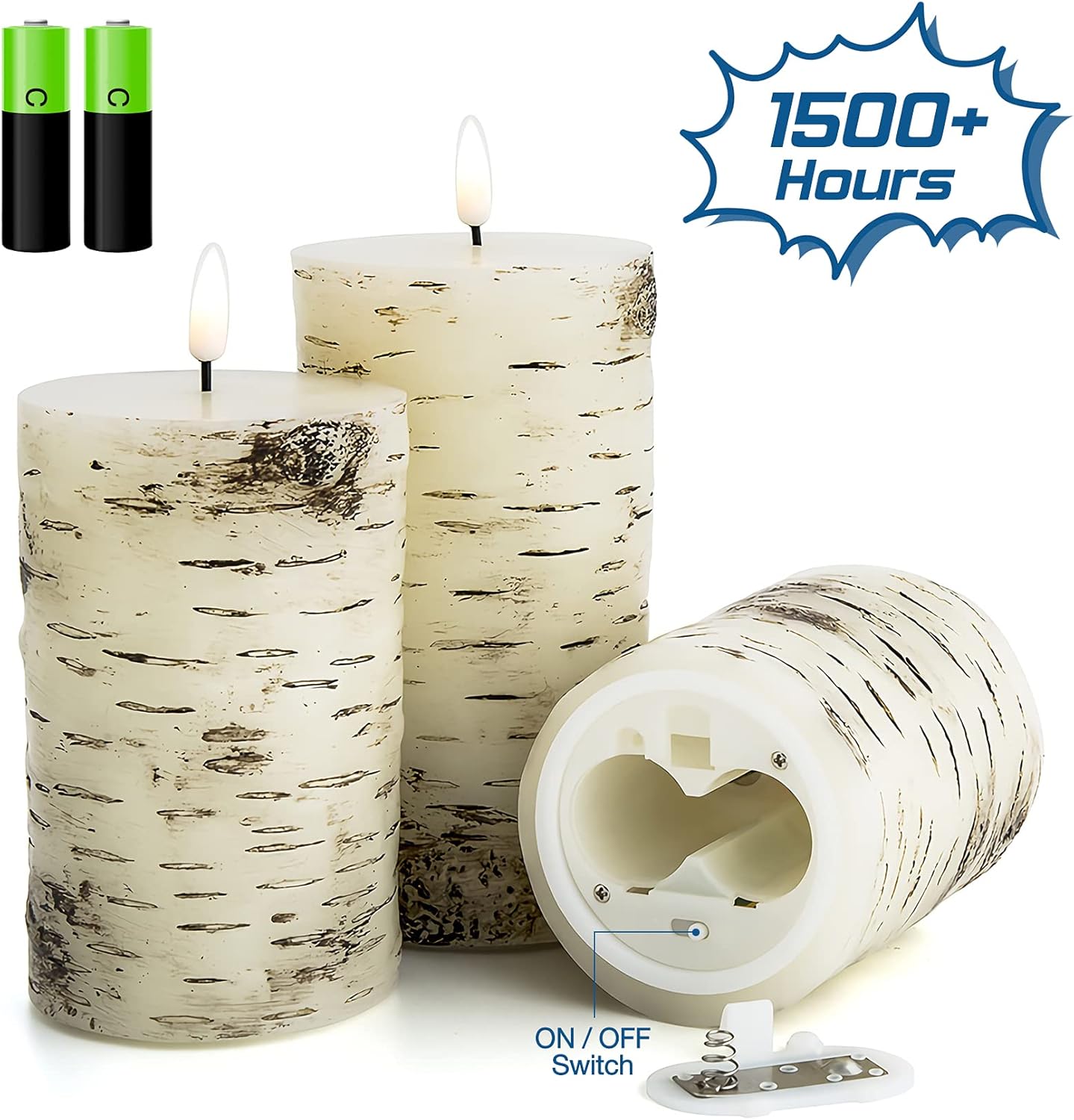Eywamage Ivory Flameless Pillar Candles with Remote, Flickering Realistic LED Battery Wax Candles Set of 3, Φ 3" H 4" 5" 6"