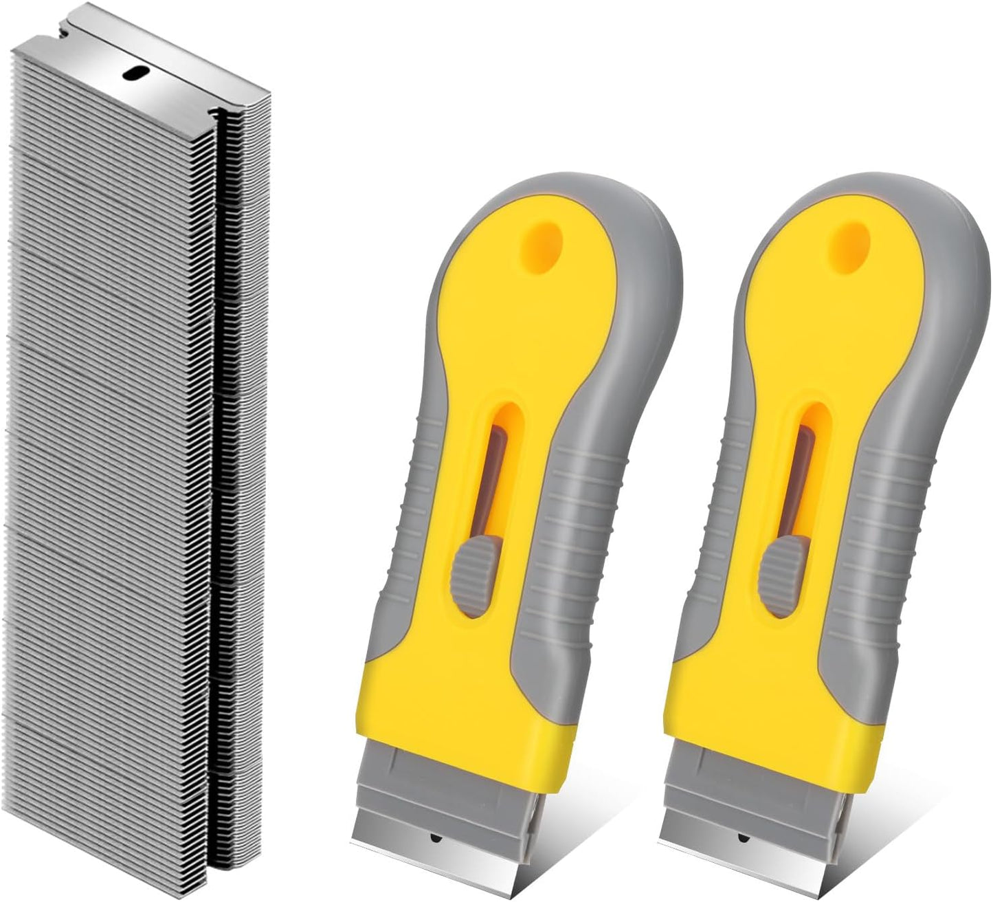 WEGAZ-2 Pack Razor Blade Scraper with 100 Extra carbon steel Blades, Scraper Tool for Cleaning Window, Paint, Cooktop, Oven, Glass Stove Top Scraper