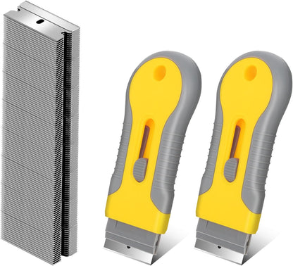 WEGAZ-2 Pack Razor Blade Scraper with 100 Extra carbon steel Blades, Scraper Tool for Cleaning Window, Paint, Cooktop, Oven, Glass Stove Top Scraper