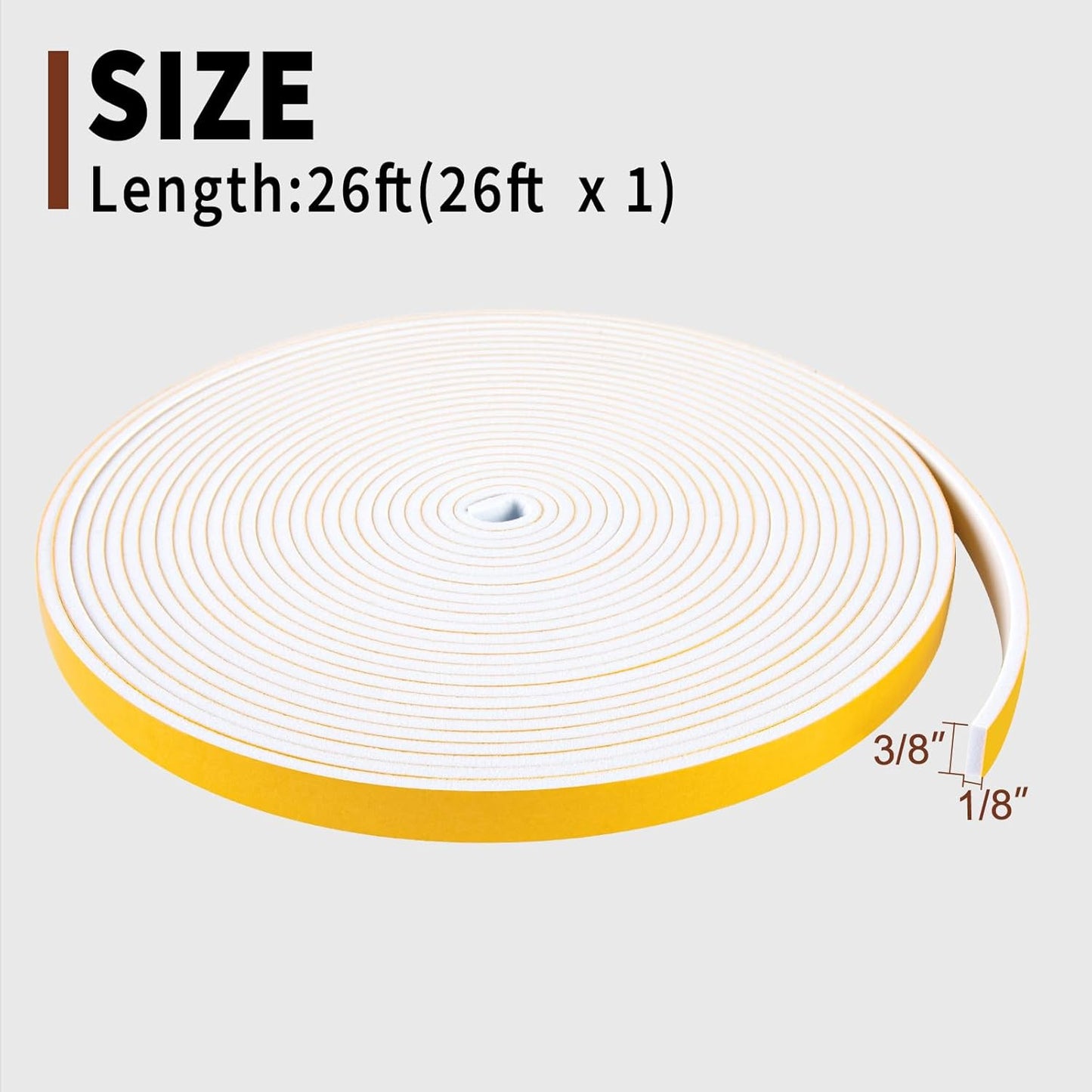 Yotache Weather Stripping Door Seal Strip White 3/8" x1/8", 50Ft Total, Foam Insulation Tape Gasket for Door Frame and Windows, 3 Rolls x 16.5Ft