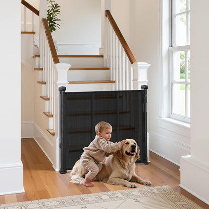 VEVOR Retractable Baby Gate, 34 inch Tall, Extends up to 71 inch Wide, Retractable Gate for Kids or Pets, Mesh Material, Easy to Install for Indoor Stairs, Doorways, Hallways, Playrooms, Gray
