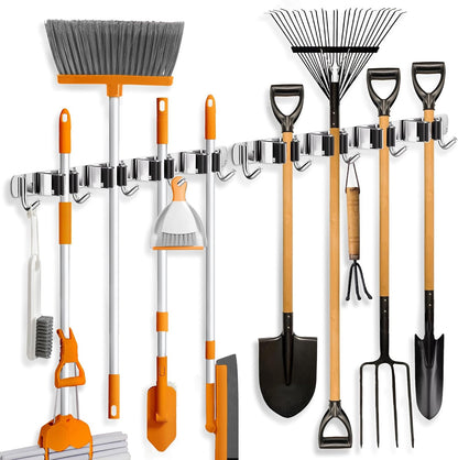 ZONGOOL 2 Pack Broom Holder Wall Mount, 4 Racks and 5 Hooks Mop Hanger Wall Mount Broom Organizer Stainless Steel Heavy Duty Garage Tool Racks for Home Kitchen Garden Laundry (Black)