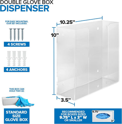 Stock Your Home Triple Acrylic Gloves Dispenser, Tissue Box Shelf, Glove Holder Wall Mount, For Kitchen, Cleaning Closet, Lab, Exam, Office