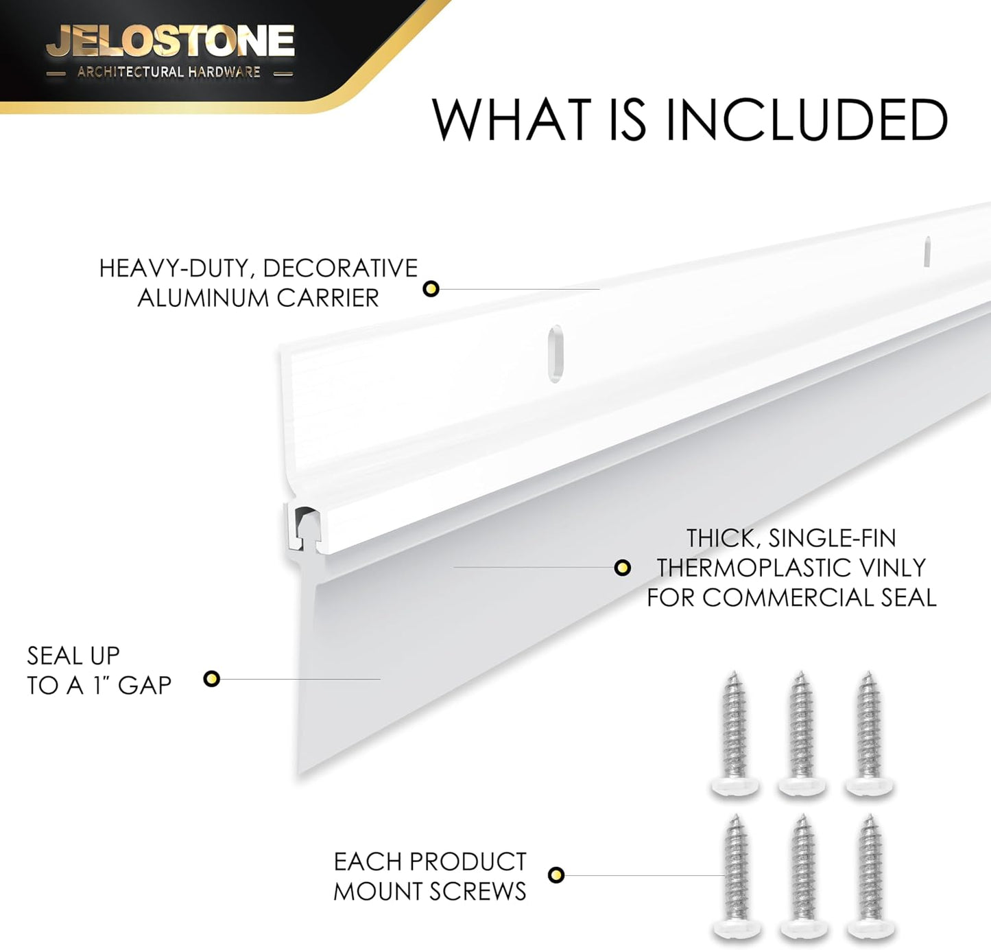 2 Pack - 48'' Commercial Door Bottom Sweep (White Powder Coated), Heavy Duty Aluminum, Fire Rated, Vinyl Insert, JS-NV307, Ideal for Residential & Commercial Use