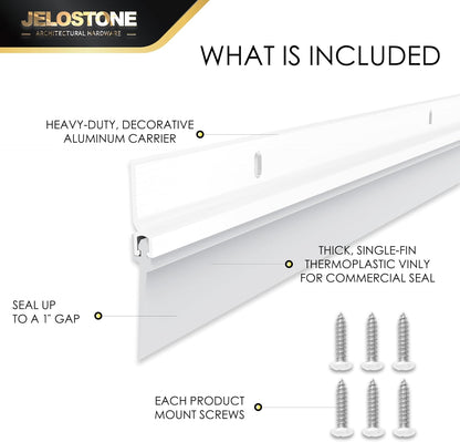 2 Pack - 48'' Commercial Door Bottom Sweep (White Powder Coated), Heavy Duty Aluminum, Fire Rated, Vinyl Insert, JS-NV307, Ideal for Residential & Commercial Use