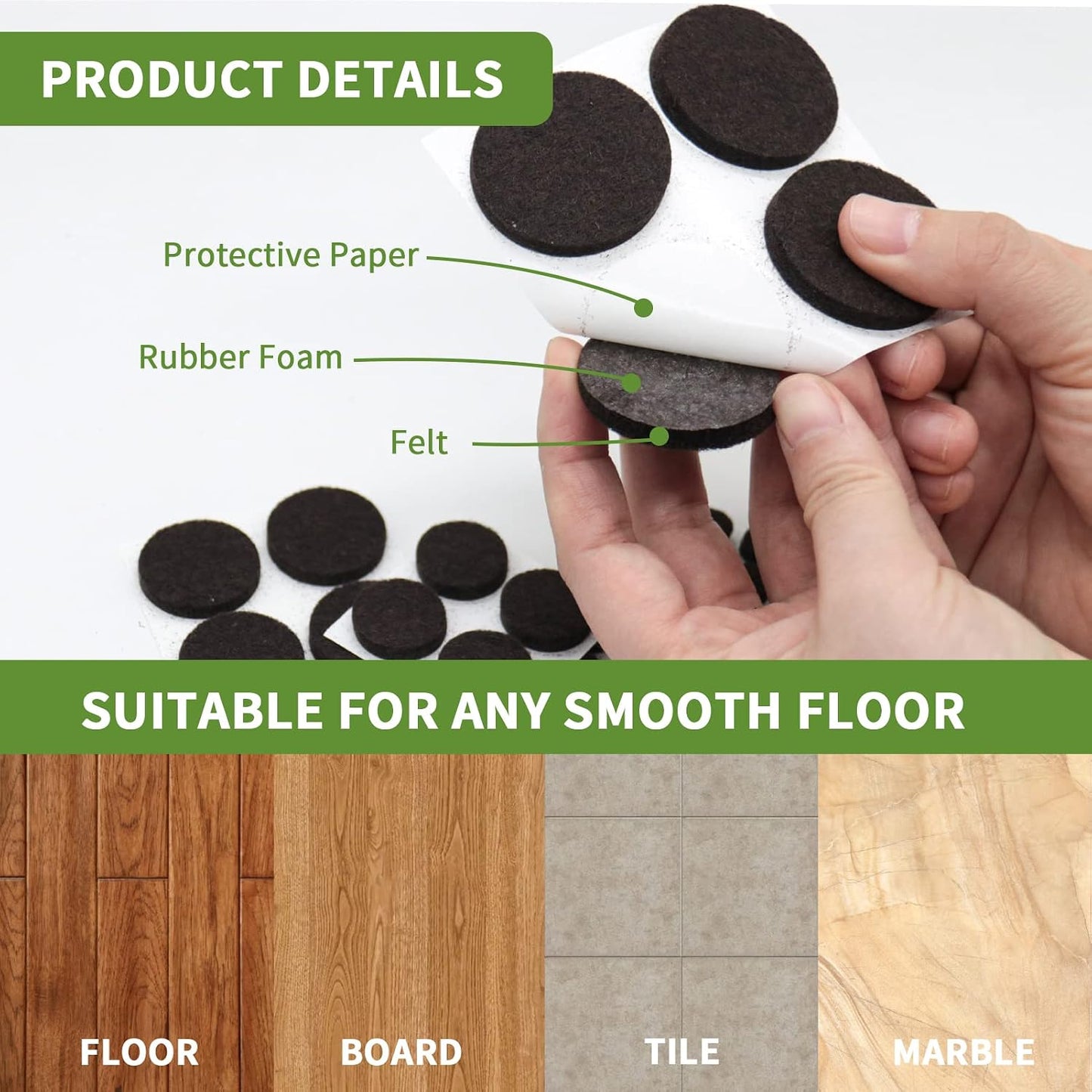 Felt Furniture Pads for Hardwood Floors 48 PCS, Furniture Pads, Floor Protectors for Hardwood Floors, Felt Pads for Furniture, Round, Dark Brown