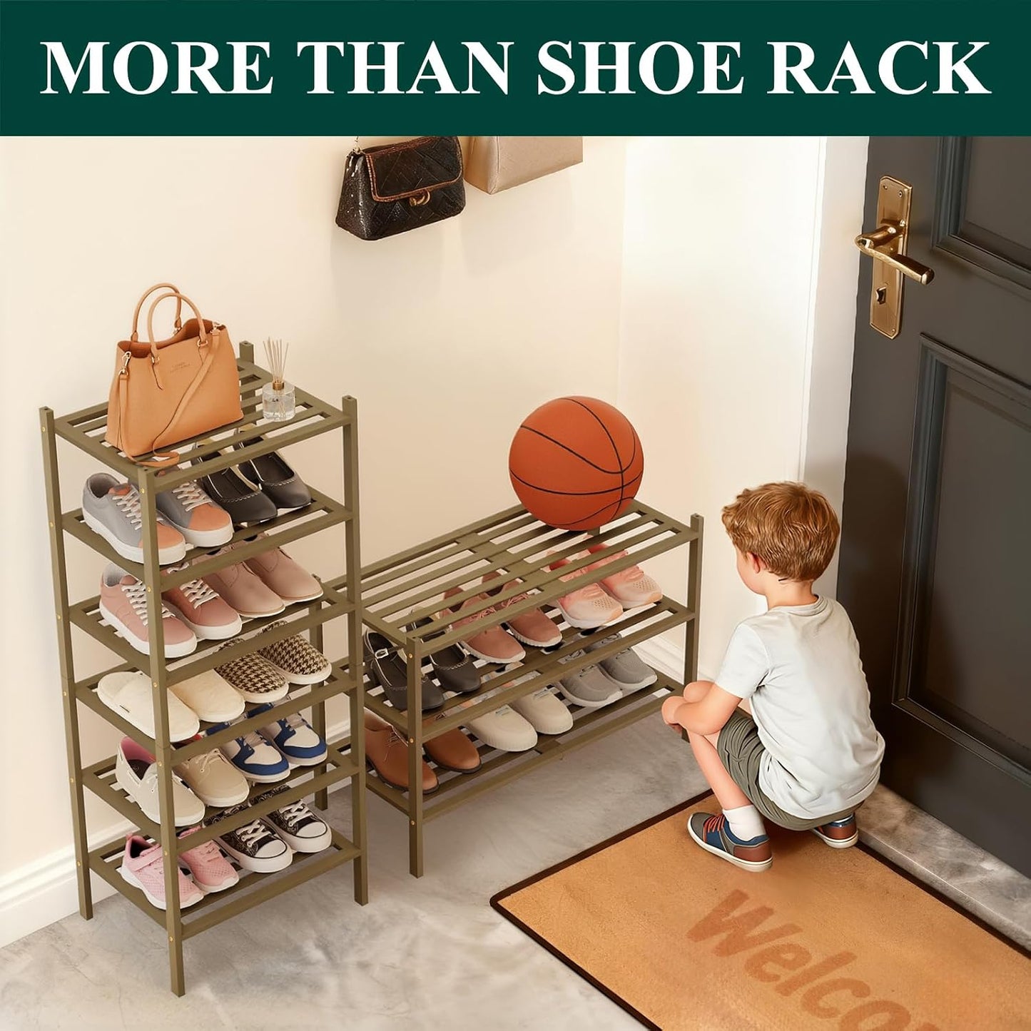 Smiry Bamboo Shoe Rack, 3 Tier Free Standing Wooden Shoe Organizer, Stackable Wood Shoe Storage Shelf for Closet, Entryway, 5 Horizontal Slats, 26.8"x11"x18.3", Natural
