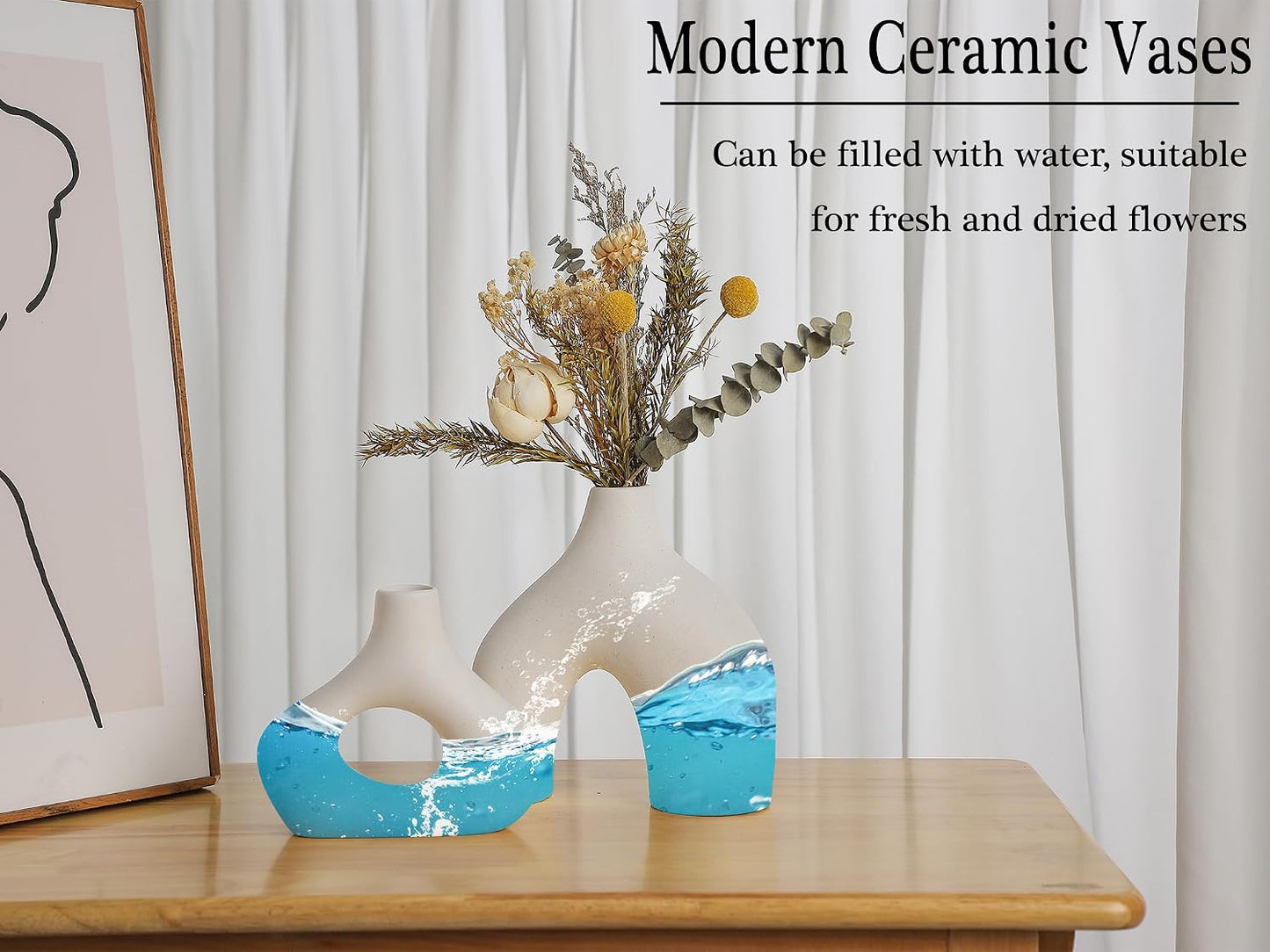 CEMABT Modern Nordic Boho Vase Set - Elegant Beige Matte Ceramic Vase for Living Room, Bookshelf, Mantel, Entryway Table & Console Decor | Home Decor Shelf Decorations Easter Gift