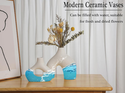 CEMABT Modern Nordic Boho Vase Set - Elegant Beige Matte Ceramic Vase for Living Room, Bookshelf, Mantel, Entryway Table & Console Decor | Home Decor Shelf Decorations Easter Gift
