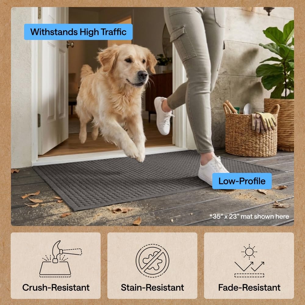 GORILLA GRIP® Ultra Absorbent Front Door Mat Outside Entrance, Traps Dirt and Moisture, HydroABSORB Indoor Outdoor Doormat Holds Up to 1.7 Cups Water, Stain and Fade Resistant Welcome Mat, 29x17 Black