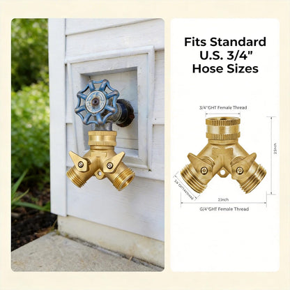 ‌VANCOCO 2 Way Garden Hose Splitter, 3/4" Heavy Duty Solid Brass Hose Y Splitter With 2 Shut-off for Outdoor Faucet & Garden Hose