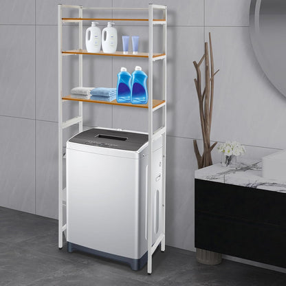 Bathroom Storage Shelf, Over the Washer and Dryer Storage Shelf, 3-tier Bathroom Rack for Washing Machine, Bathroom Storage and Organizer Rack for Hanging Towels and Drying Clothes (Black, Oak)