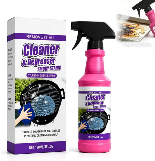 Cleaner&Degrcaser Smoky Stains,Fast-Acting Grill Cleaner Spray,120ml Fast Acting Grill Degreaser Spray for Outdoor Grills,Heavy Duty BBQ Degreaser for Burnt Food & Stubborn Grease. (1)