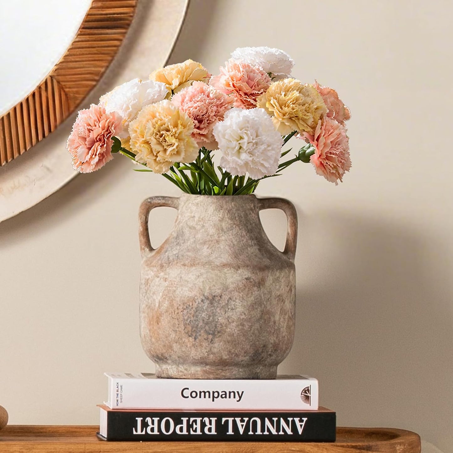Ceramic Vase Set of 3, Modern Decorative Vases for Home Decor, Small Flower Pottery Vase Sets, Boho Farmhouse Rustic Vases for Living Room, Kitchen, Bedroom, Bathroom, Shelf, Table