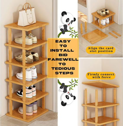 SAN HE 7-Tier Modern Bamboo Shoe Rack - Vertical, Slim, Space-Saving Shoe Organizer for Small Spaces, Closet, Entryway, Corner, Garage, Bedroom