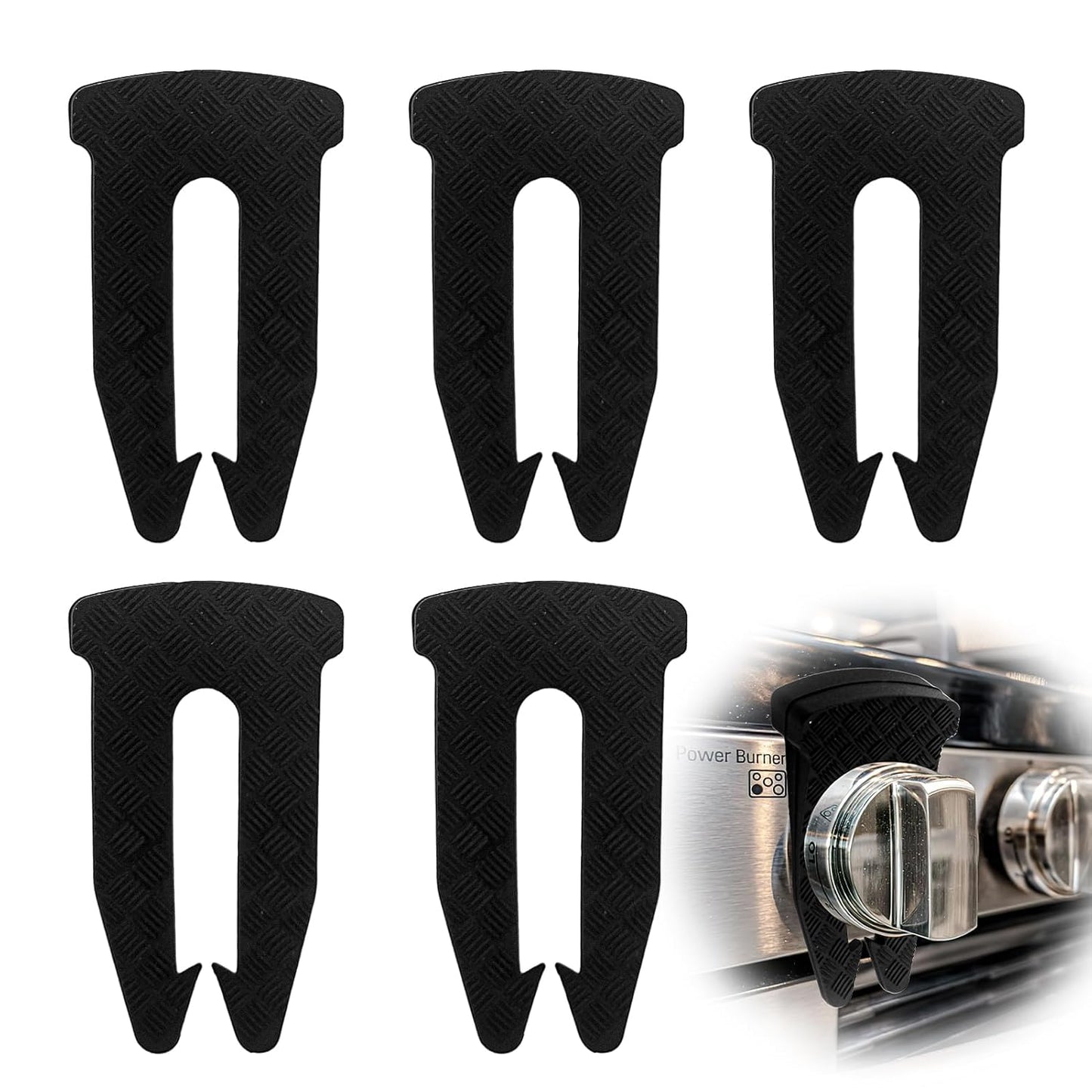 Gas Stove Knob Locks, 5 Pack Childproof Silicone Covers for Oven and Cooktop Knobs, Heat-Resistant, Tool-Free Installation, Prevents Accidental Ignition by Kids or Pets, Universal Fit