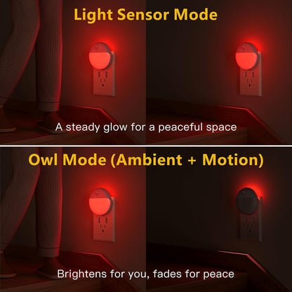 YUNLEX 2 Pack Plug in Night Light with Motion Sensor and Dusk to Dawn Sensor, Stepless Dimming, Warm White LED Nightlight with 3 Lighting Ways for Bathroom, Bedroom, Kitchen, for Kids, Adults