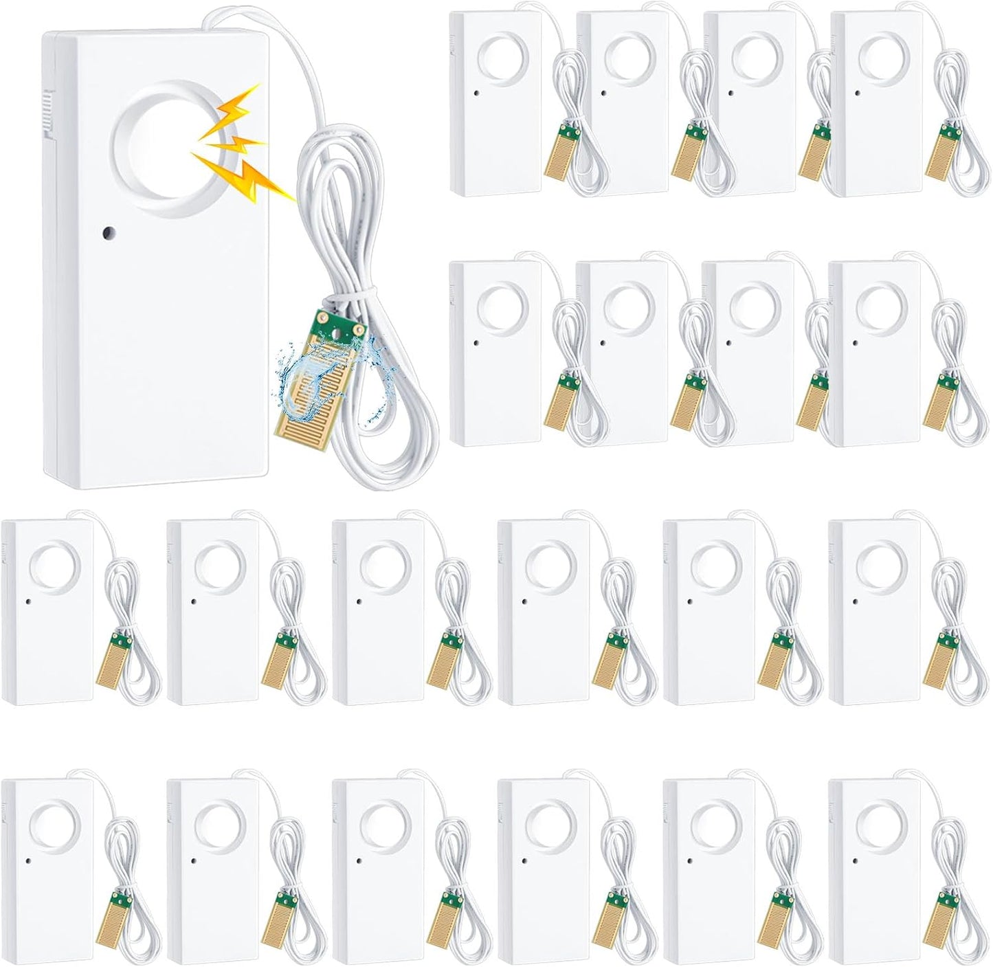 Hoteam 5 Pcs Water Sensor Alarm Leak Detector 120db Water Leak Alarm 9v Battery Flood Sensor Detector Overflow Security Alert for Home Basement Kitchen Garage Bath Tub Sink, White