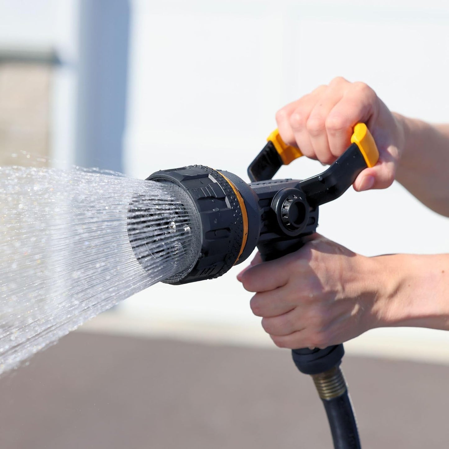 Melnor 65020-AMZ Metal Multi-Pattern Hose Nozzle with Rear Trigger Grip, 7 Spray Patterns, Heavy-Duty Metal Construction, Quick Connect Adapter, Black, Orange