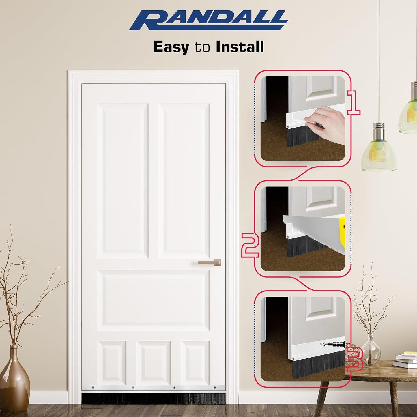 Heavy Duty Brush Door Sweep – 48" Long Brown Draft Stopper | Aluminum Holder with 2" Polypropylene Bristles | Weather Stripping Door Bottom Seal for Exterior & Interior Doors