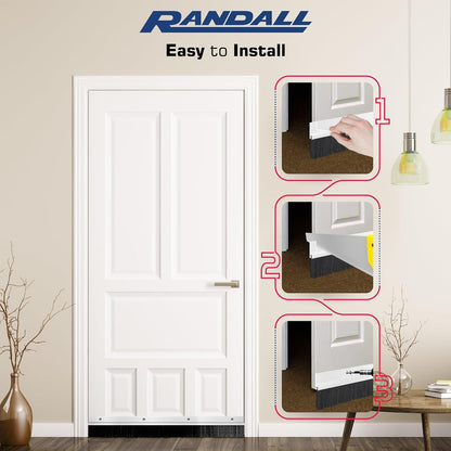 Heavy Duty Brush Door Sweep – 48" Long Brown Draft Stopper | Aluminum Holder with 2" Polypropylene Bristles | Weather Stripping Door Bottom Seal for Exterior & Interior Doors