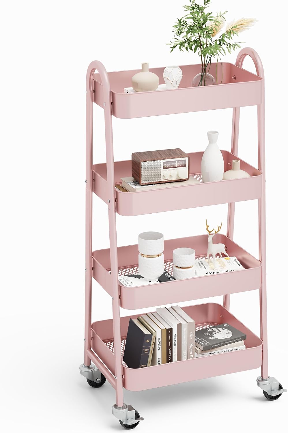 NEWBULIG 3-Tier Rolling Storage Cart, Metal Mobile Utility Organizer Shelf with Lockable Wheels, Space-Saving Freestanding Storage for Bathroom Living Room and Narrow Corner Spaces, Green
