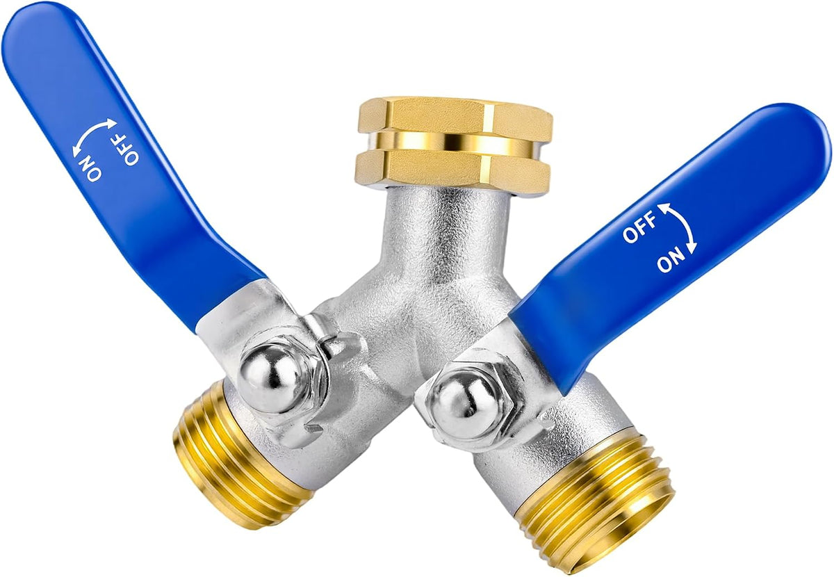 EJW Hose Splitter 2 Way, Garden Hose Splitters, Heavy Duty Faucet Splitter,Rv Brass Water Hose Y Splitter, Double Hose Connector, Spigot Splitter, Two Way Hose Manifold Valve 3/4 Inch GHT Thread.