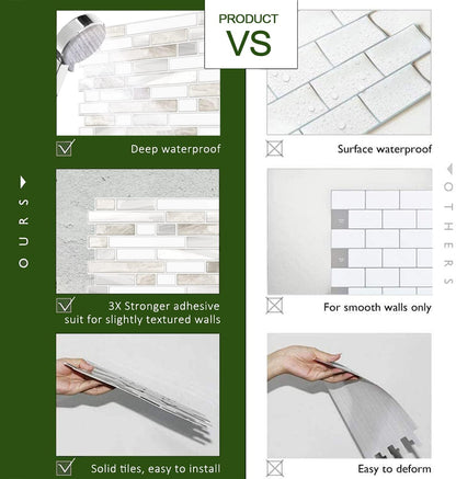 STICKGOO Thicker Design Peel and Stick, Self Adhesive Stick On Tile Backsplash for Kitchen and Bathroom, Beige & White, 12”×12”, 10 Sheets